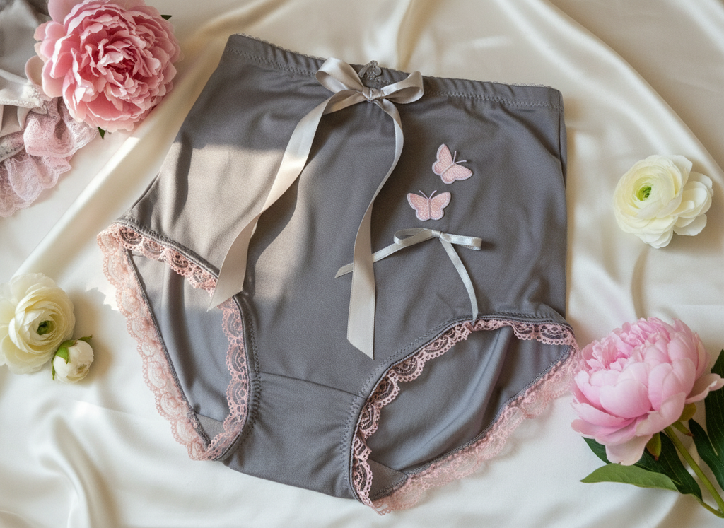 Grey with Pink Trim Matte Finish Panties