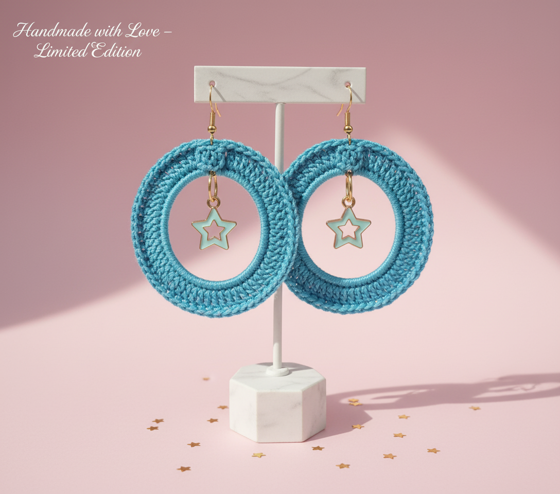Turquoise Hand Crochet with Hangiing  Star Earrings