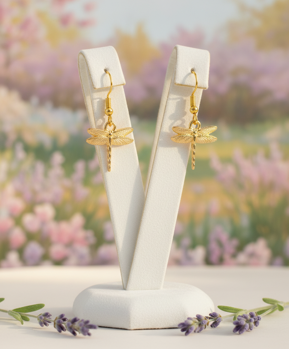 Gold Tone Dragonfly Earrings