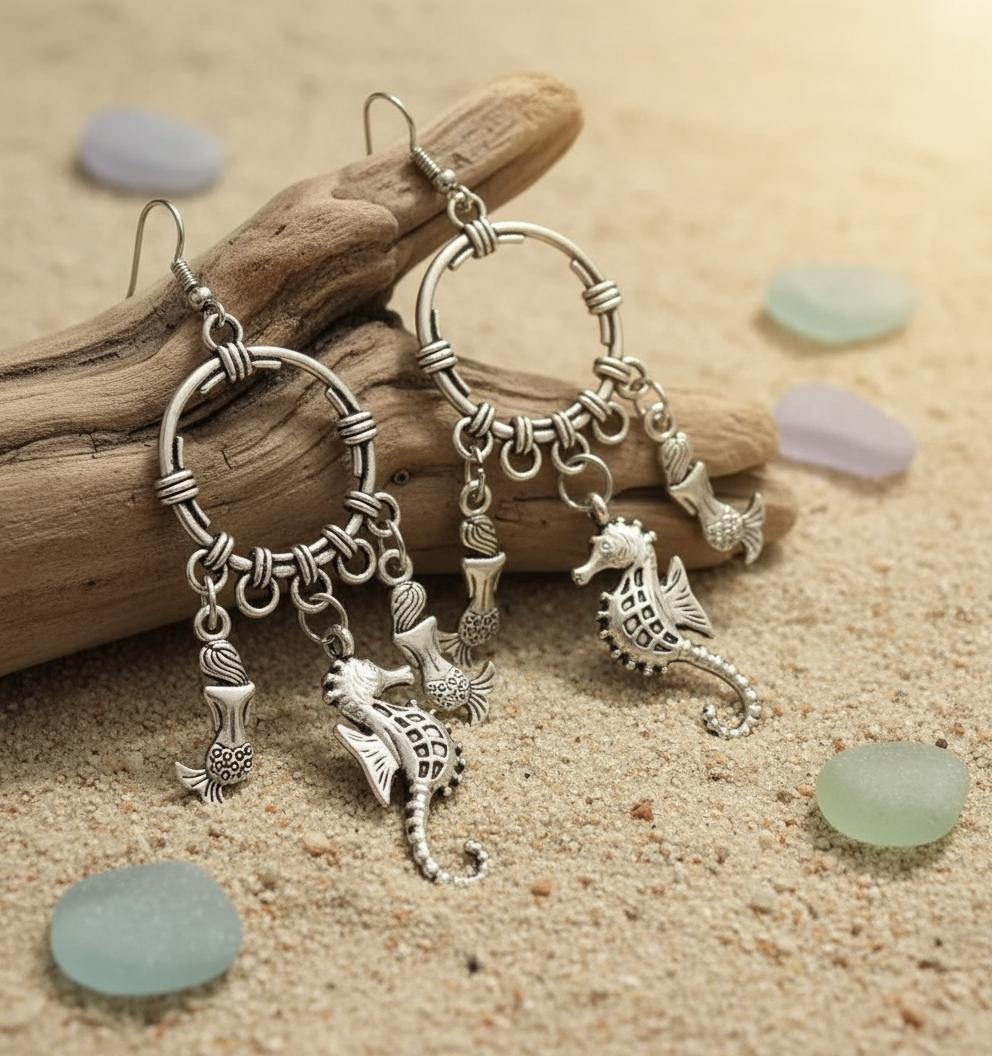 Seahorse and Mermaids Dangle  Earrings