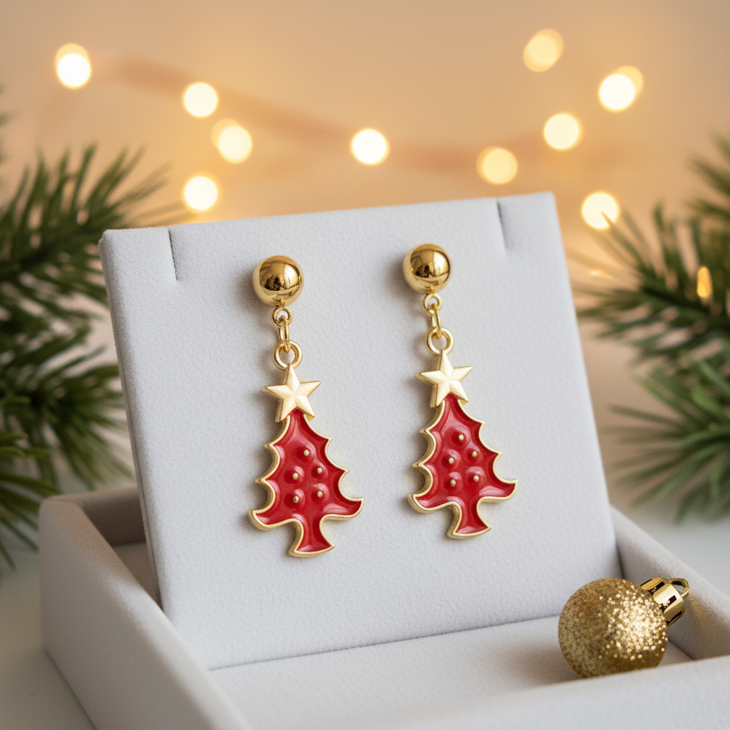 Red Christmas Tree Earrings