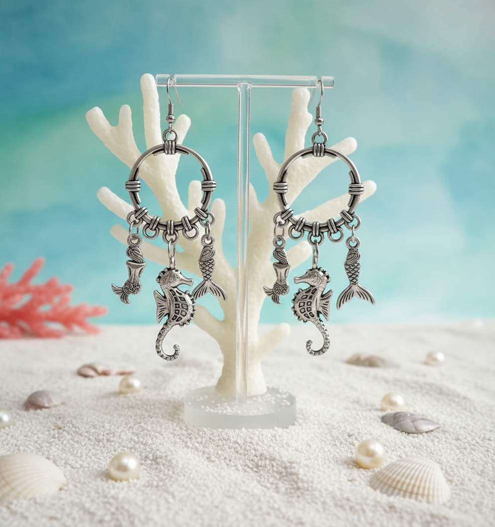 Seahorse and Mermaids Dangle  Earrings