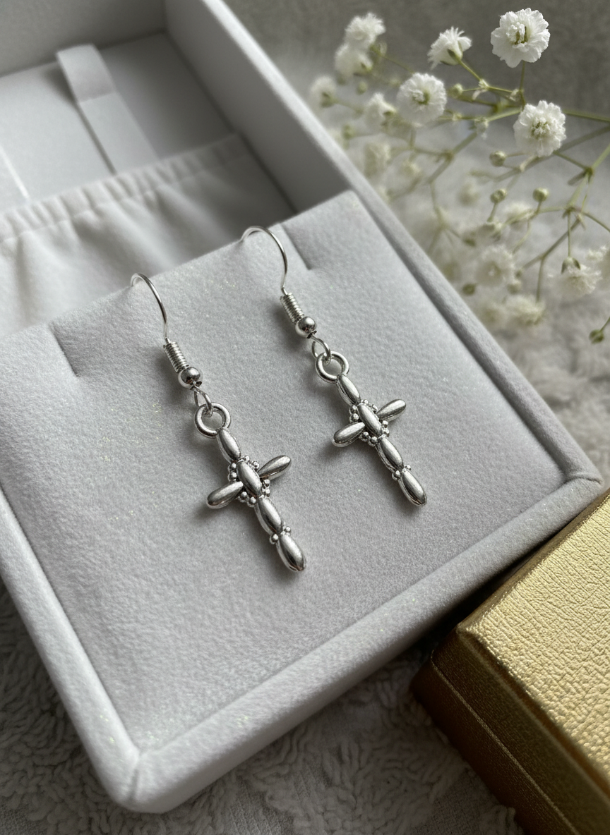 Inspirational Silver Cross Earrings #2