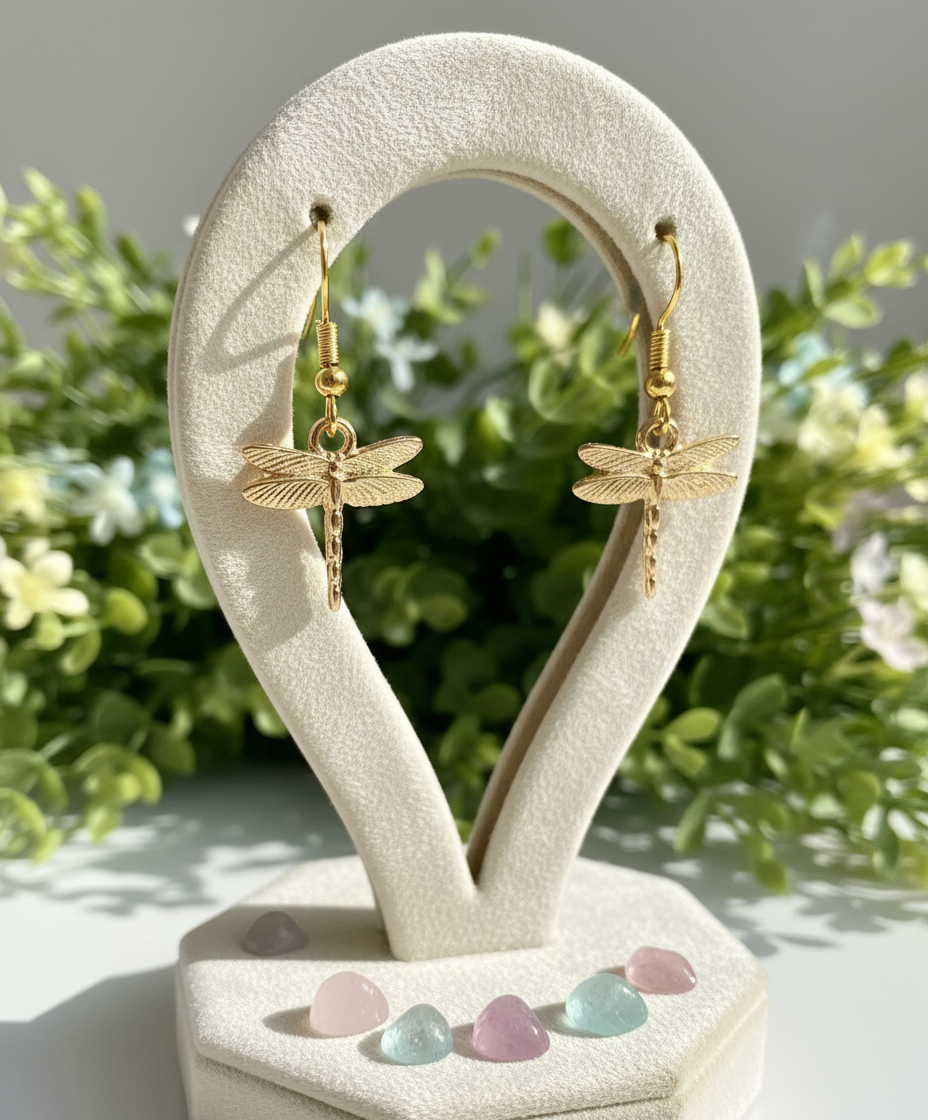 Gold Tone Dragonfly Earrings
