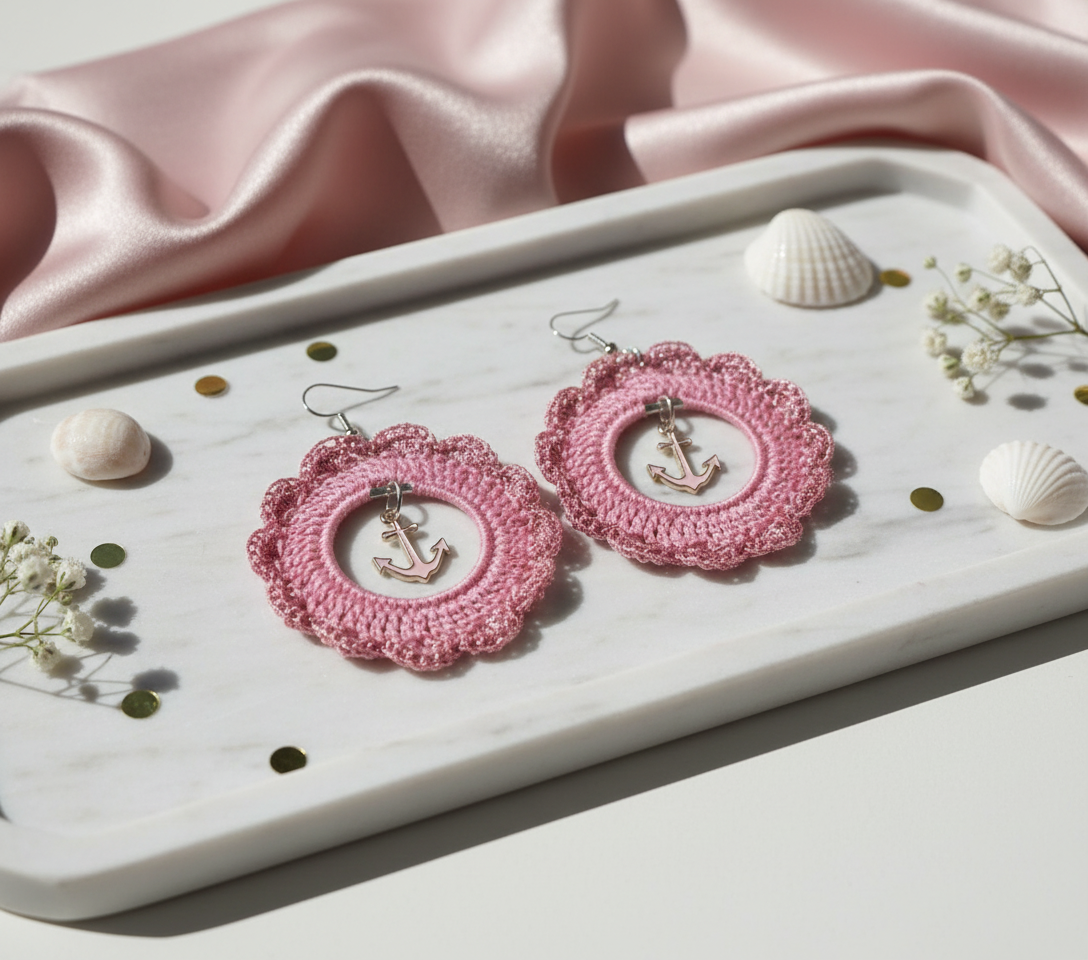 Pink Hand-crochet Earrings