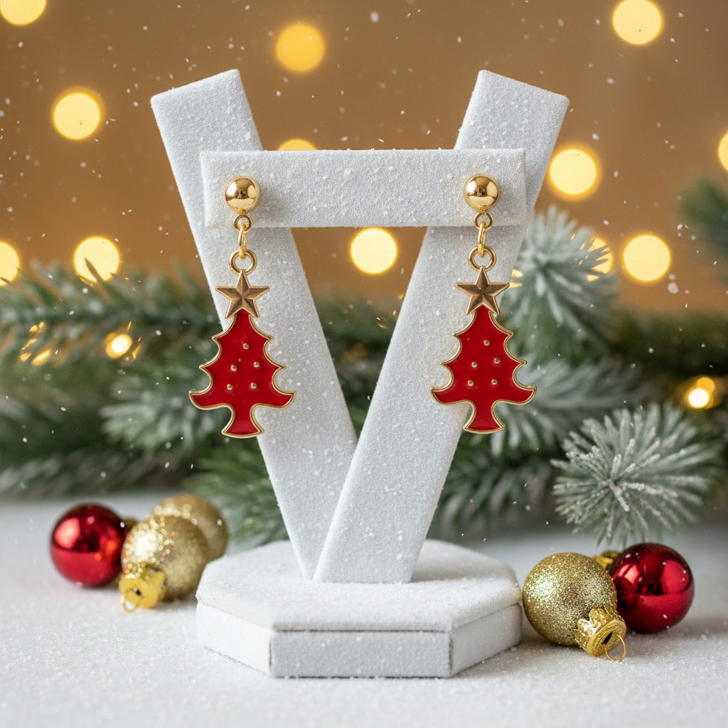 Red Christmas Tree Earrings
