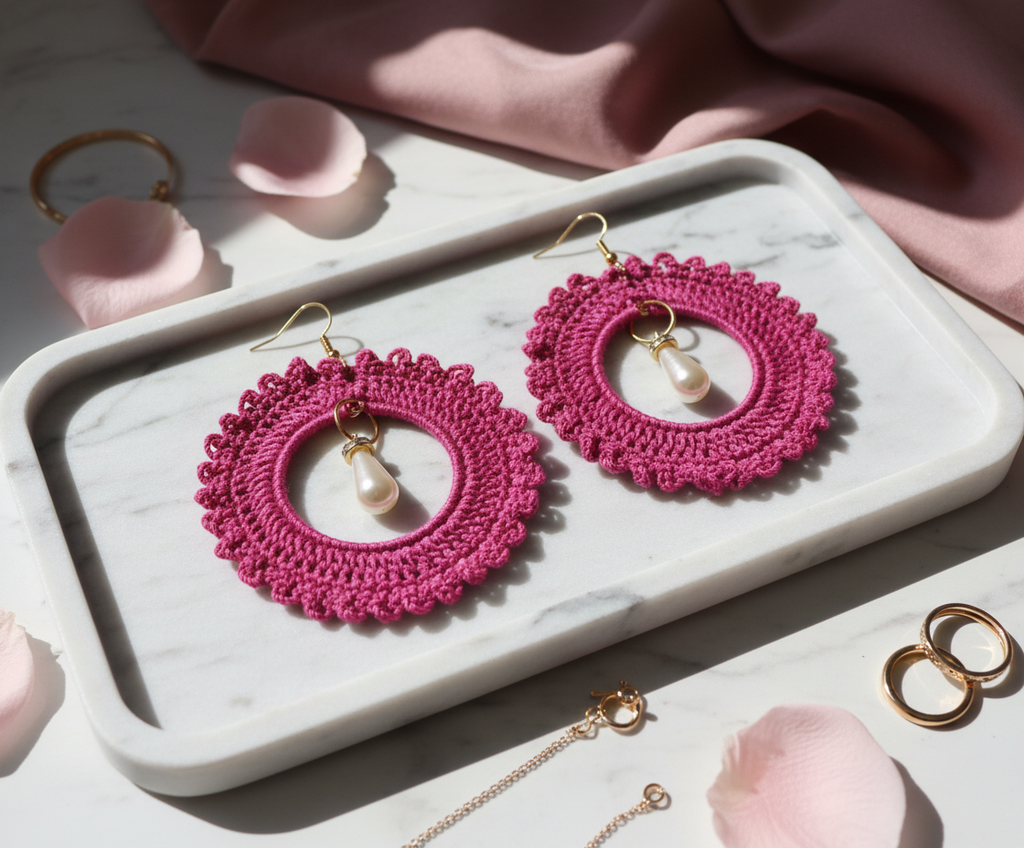 Hot Pink Hand-Crochet Earrings