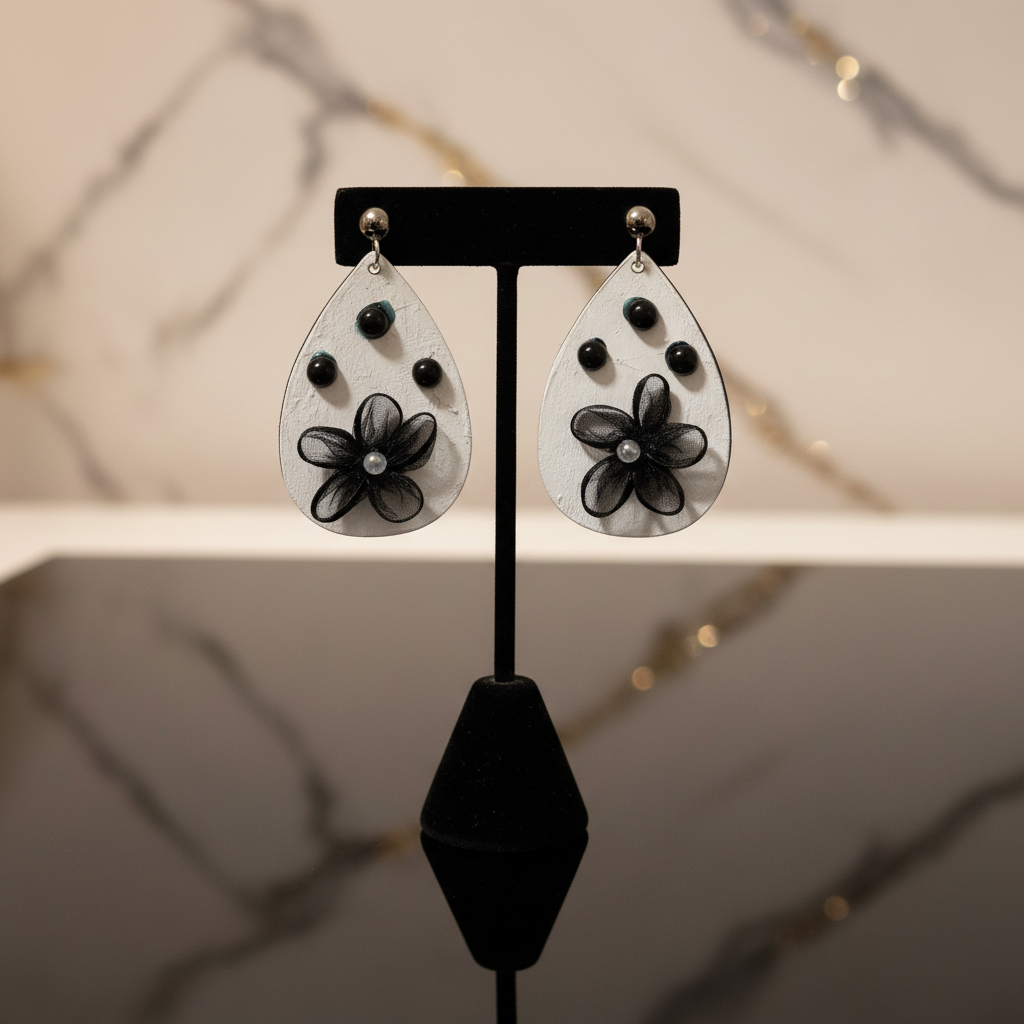 Black on White Wooden Earrings