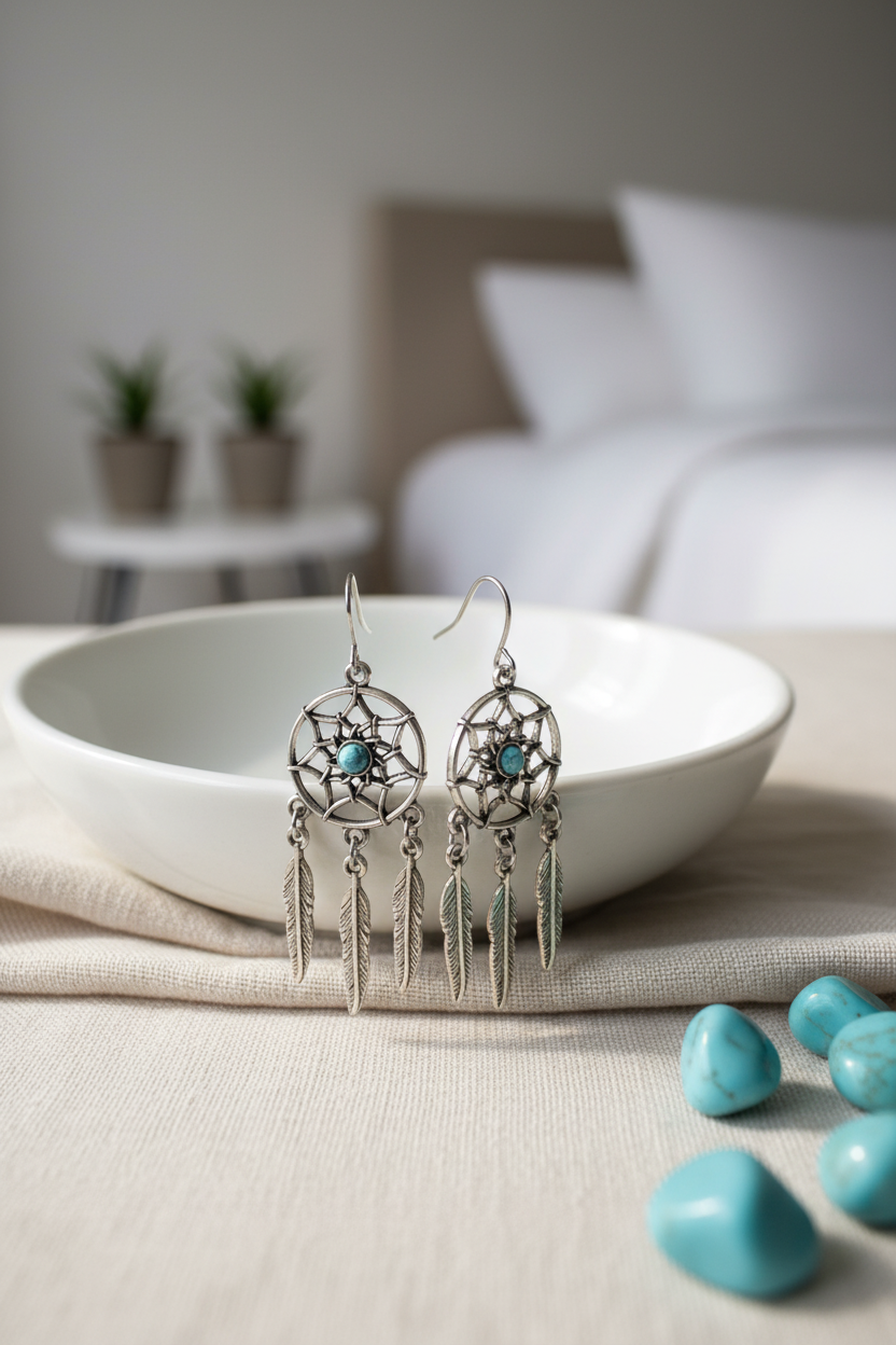 Dreamcatcher With Feathers Dangle Earrings