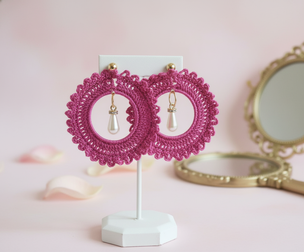 Hot Pink Hand-Crochet Earrings