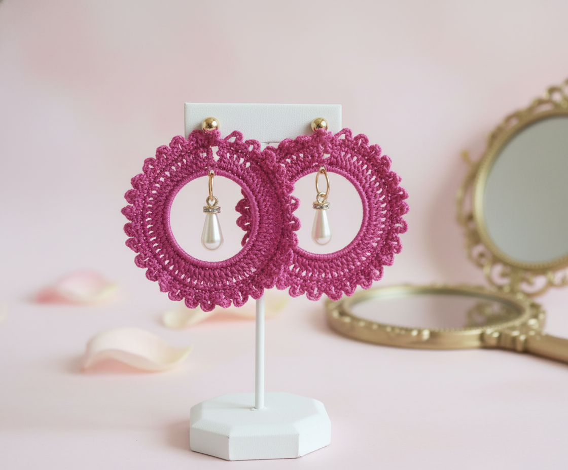 Hot Pink Hand-Crochet Earrings