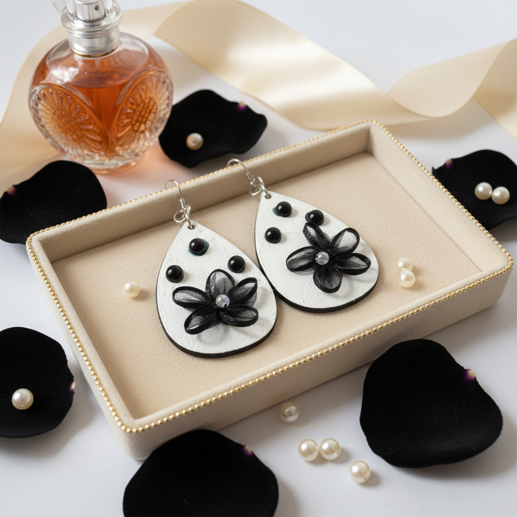 Black on White Wooden Earrings