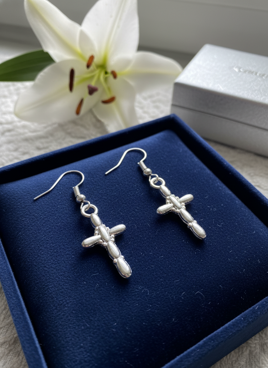 Inspirational Silver Cross Earrings #2