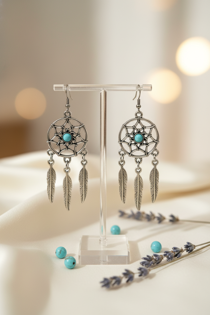 Dreamcatcher With Feathers Dangle Earrings