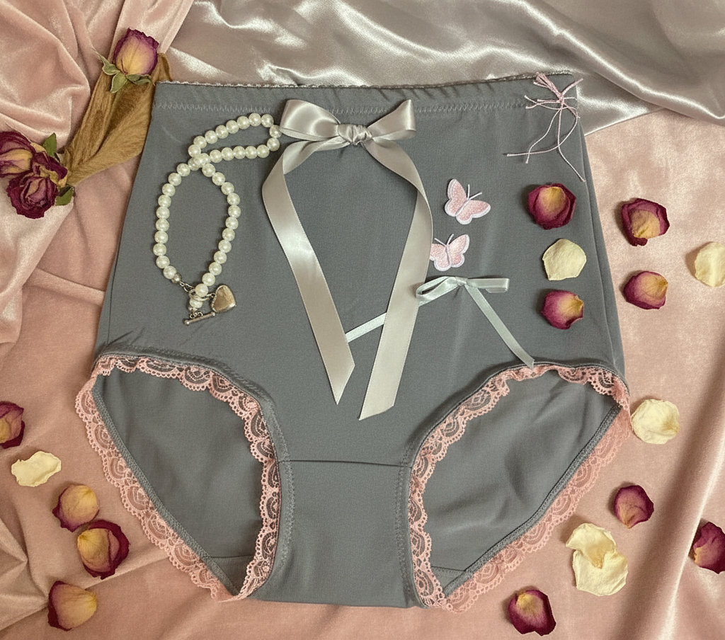 Grey with Pink Trim Matte Finish Panties