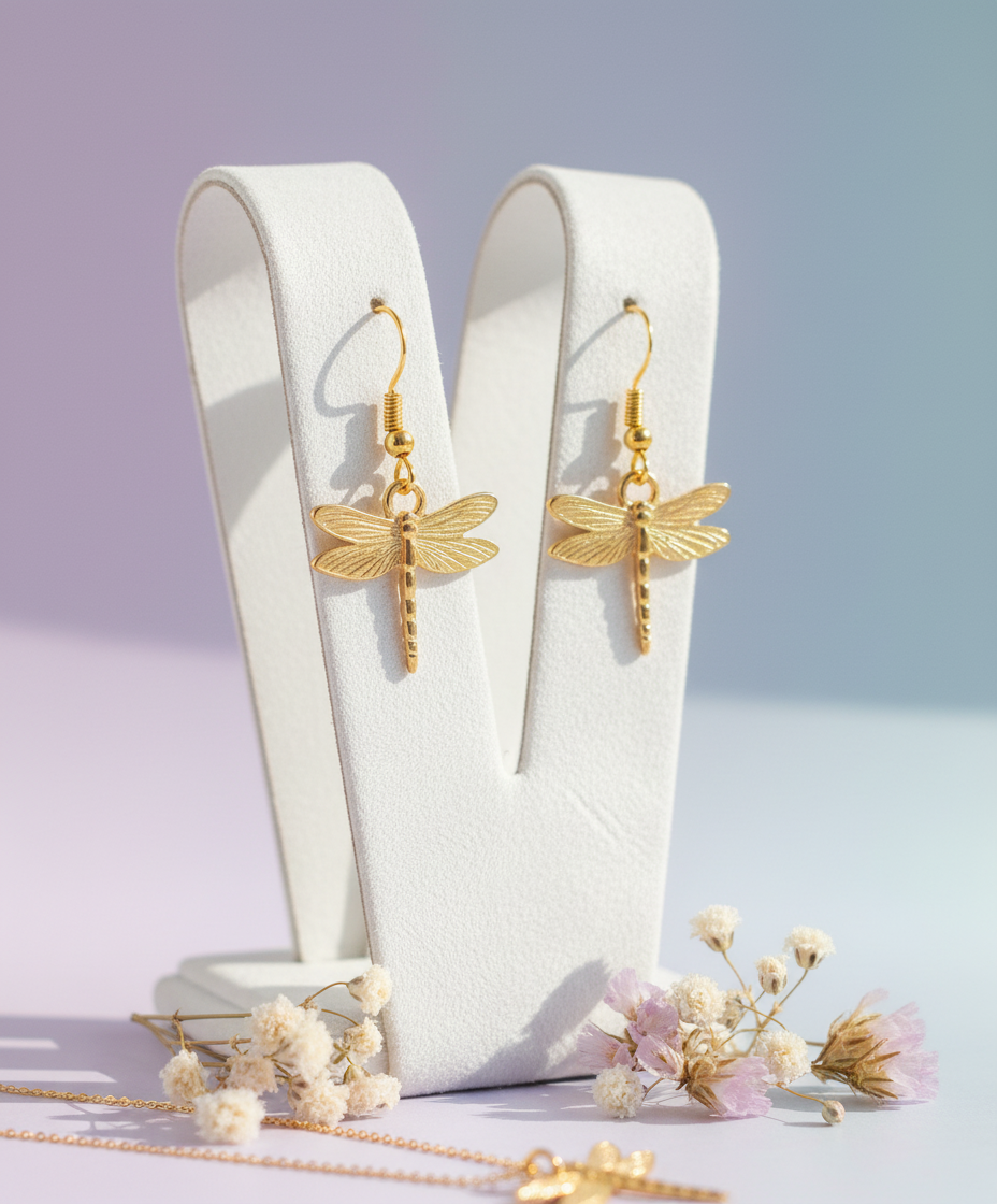 Gold Tone Dragonfly Earrings