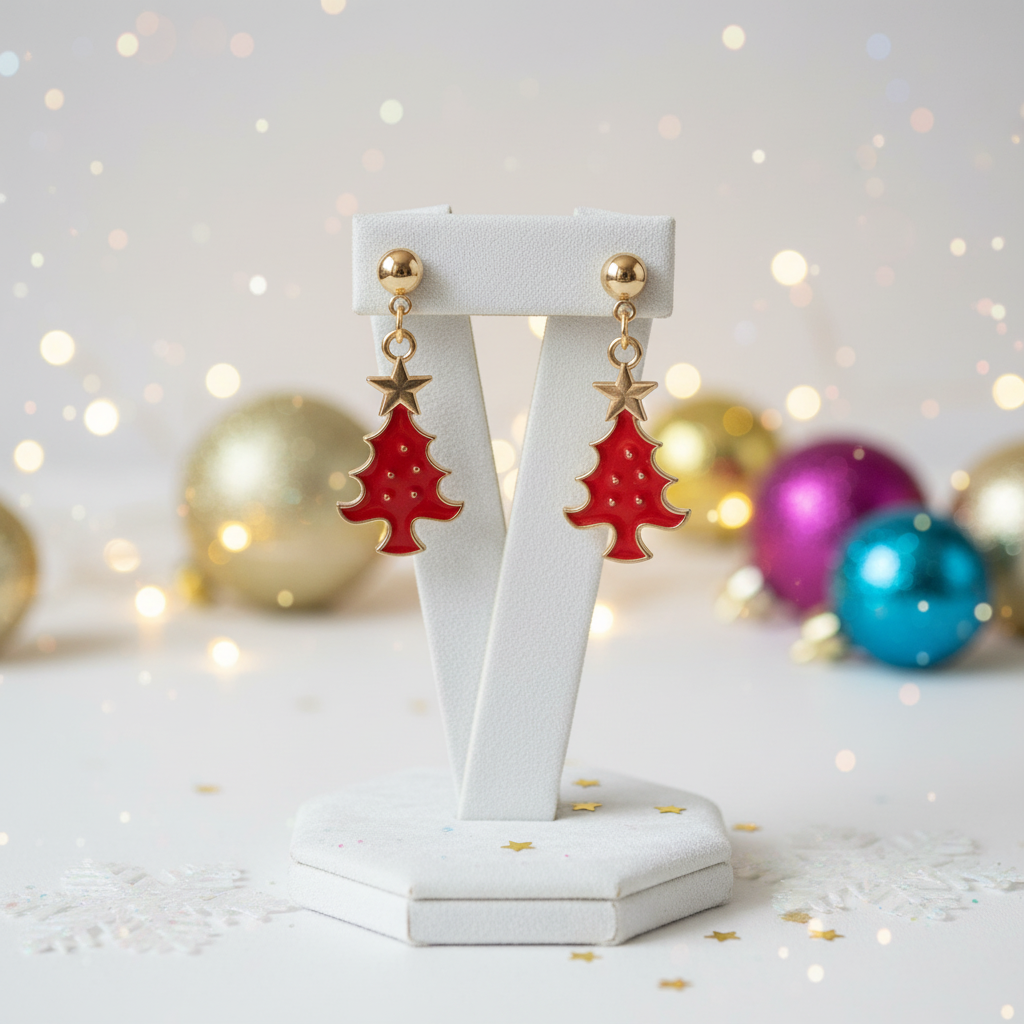 Red Christmas Tree Earrings
