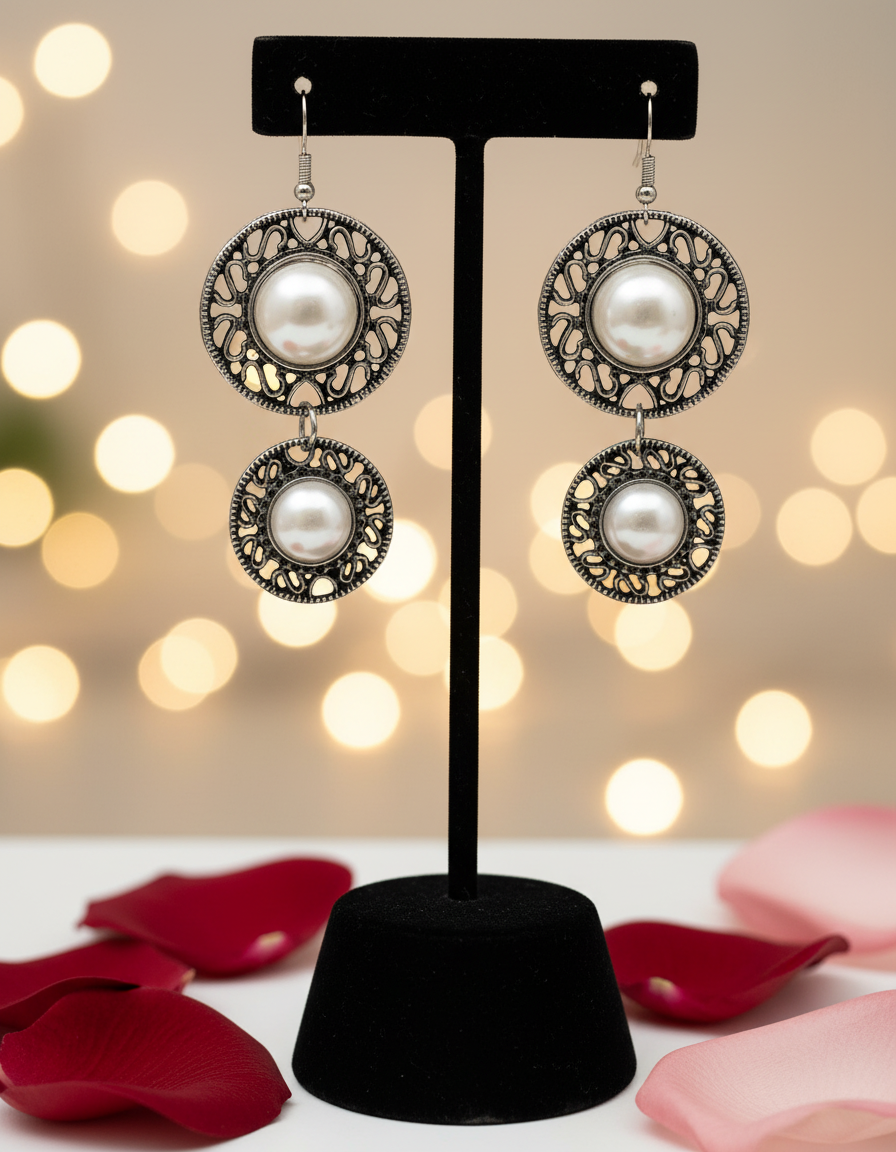 Silver tone dangle earrings