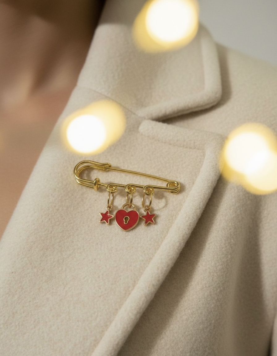 Stars and Heart Gold Tone Pin