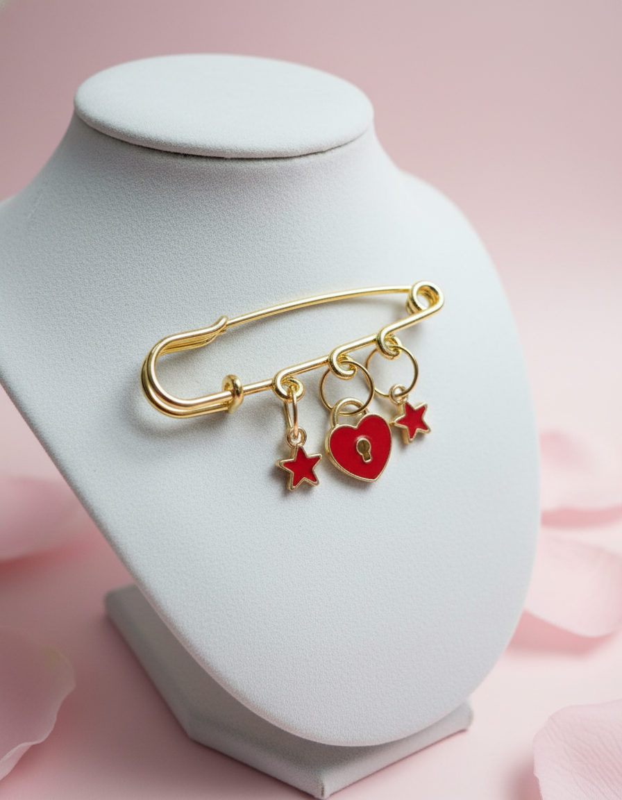 Stars and Heart Gold Tone Pin