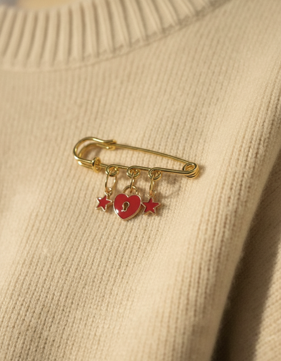 Stars and Heart Gold Tone Pin