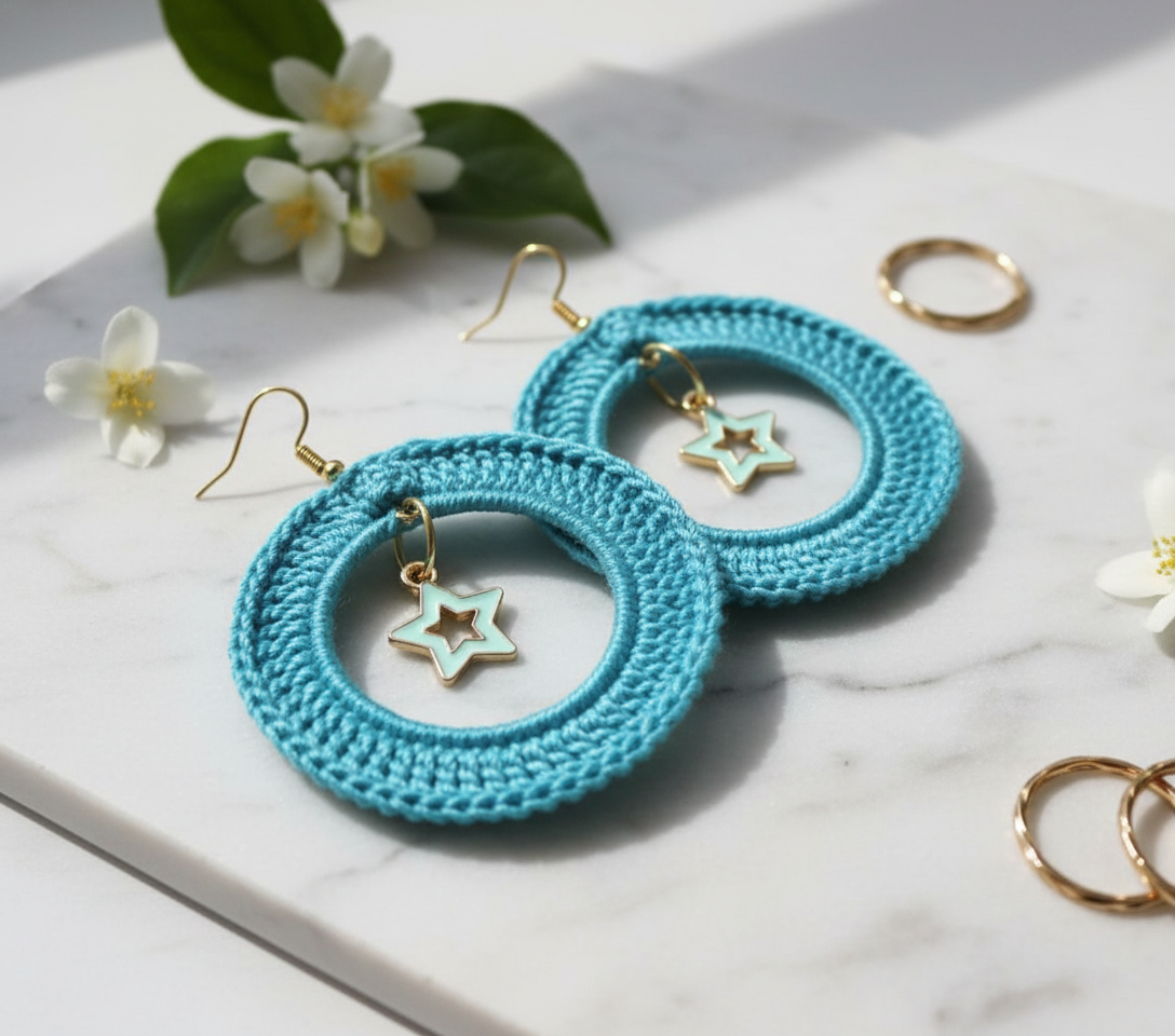 Turquoise Crocheted Earrings